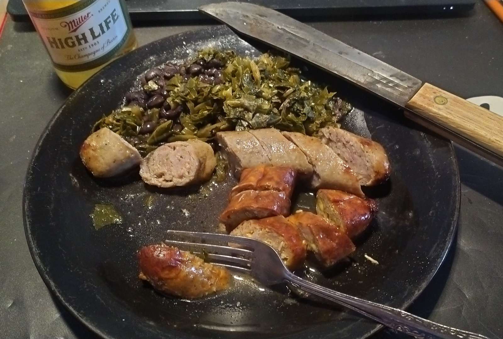Black beans and collards with sausage